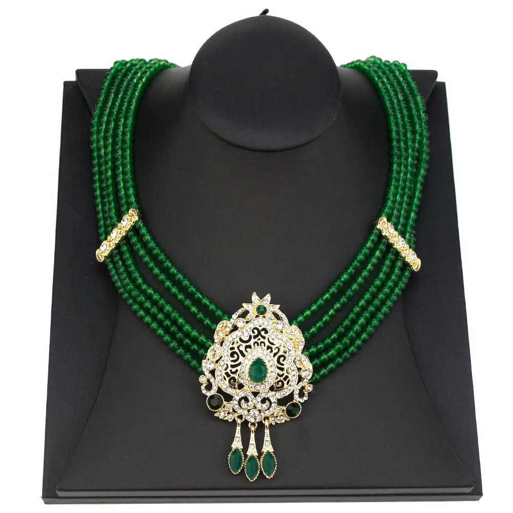 Neovisson High Quality Natural Stone Beaded Necklace Drop Earring Morocco Bride Wedding Jewelry Set Women Favorite Gift