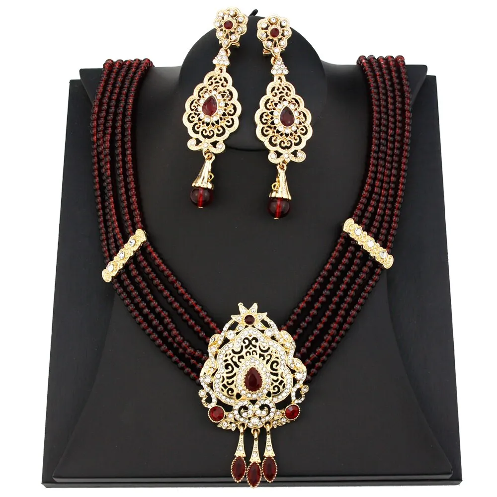Neovisson High Quality Natural Stone Beaded Necklace Drop Earring Morocco Bride Wedding Jewelry Set Women Favorite Gift