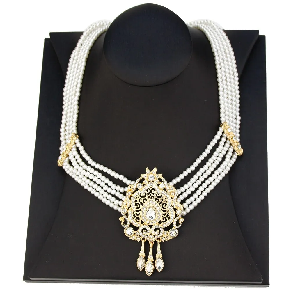 Neovisson High Quality Natural Stone Beaded Necklace Drop Earring Morocco Bride Wedding Jewelry Set Women Favorite Gift