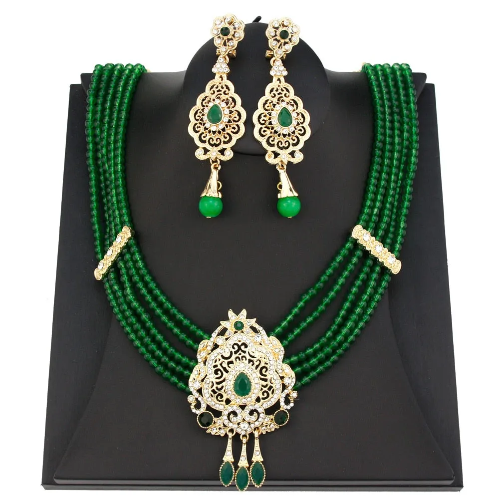 Neovisson High Quality Natural Stone Beaded Necklace Drop Earring Morocco Bride Wedding Jewelry Set Women Favorite Gift
