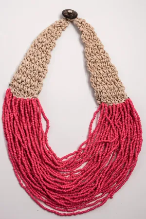 Pink Beaded Rattan Necklace