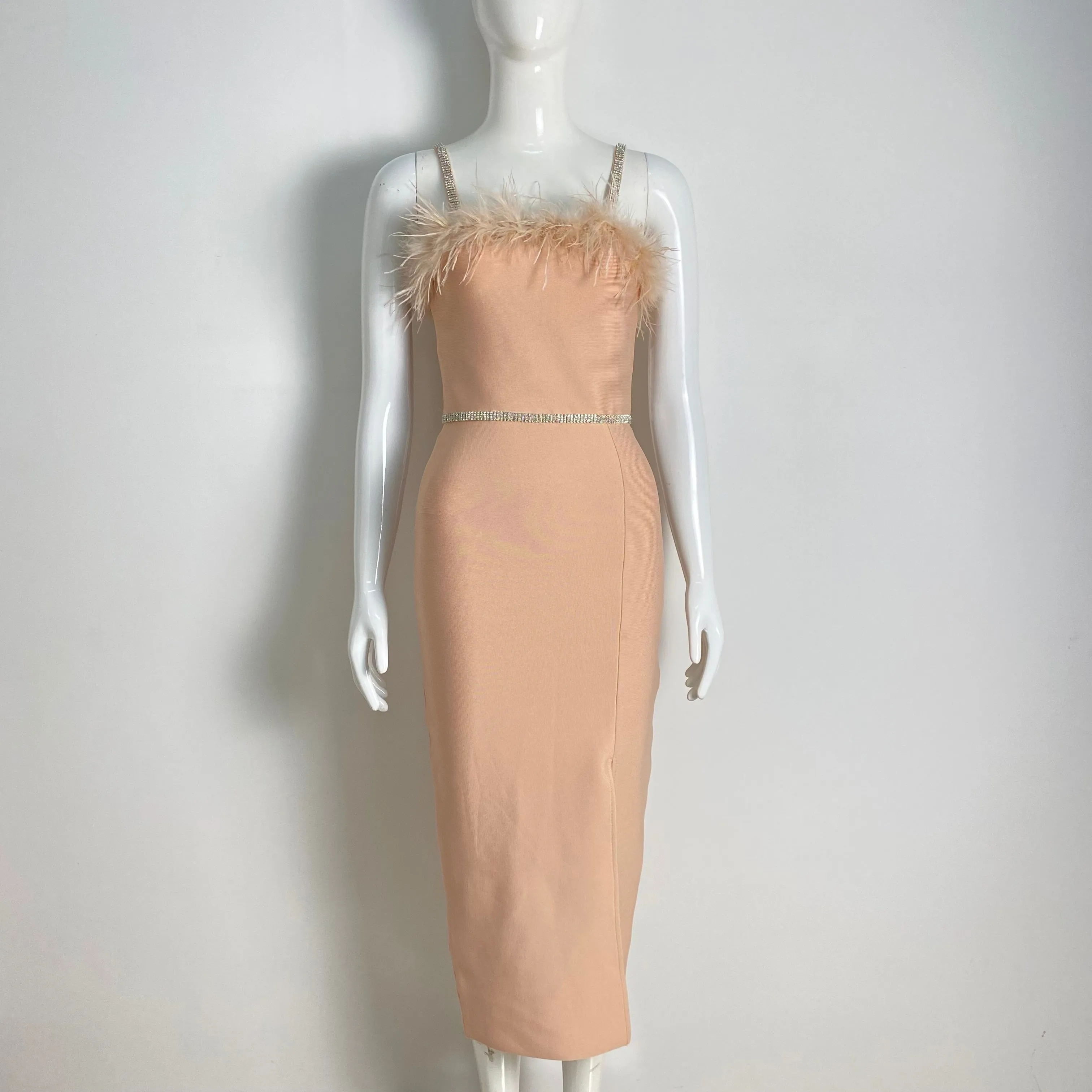 Sexy Feathers Beading Bandages Dress