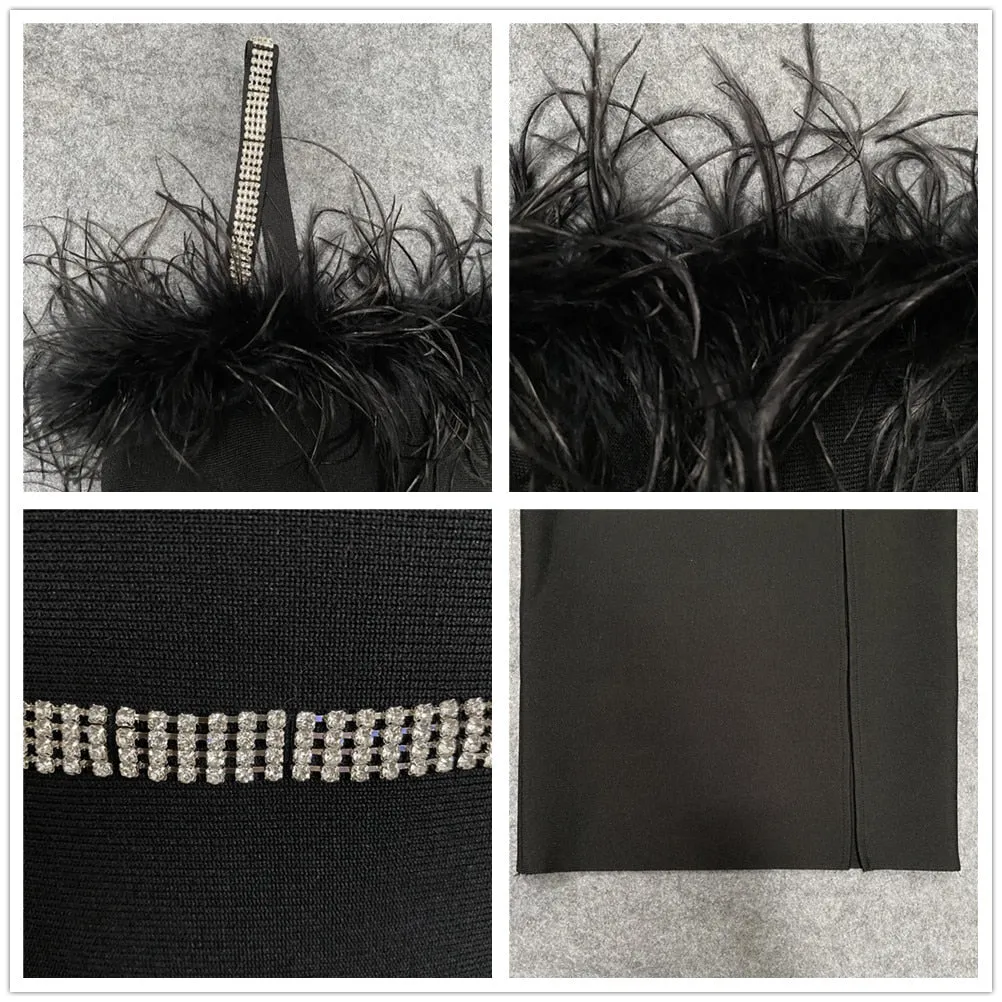 Sexy Feathers Beading Bandages Dress