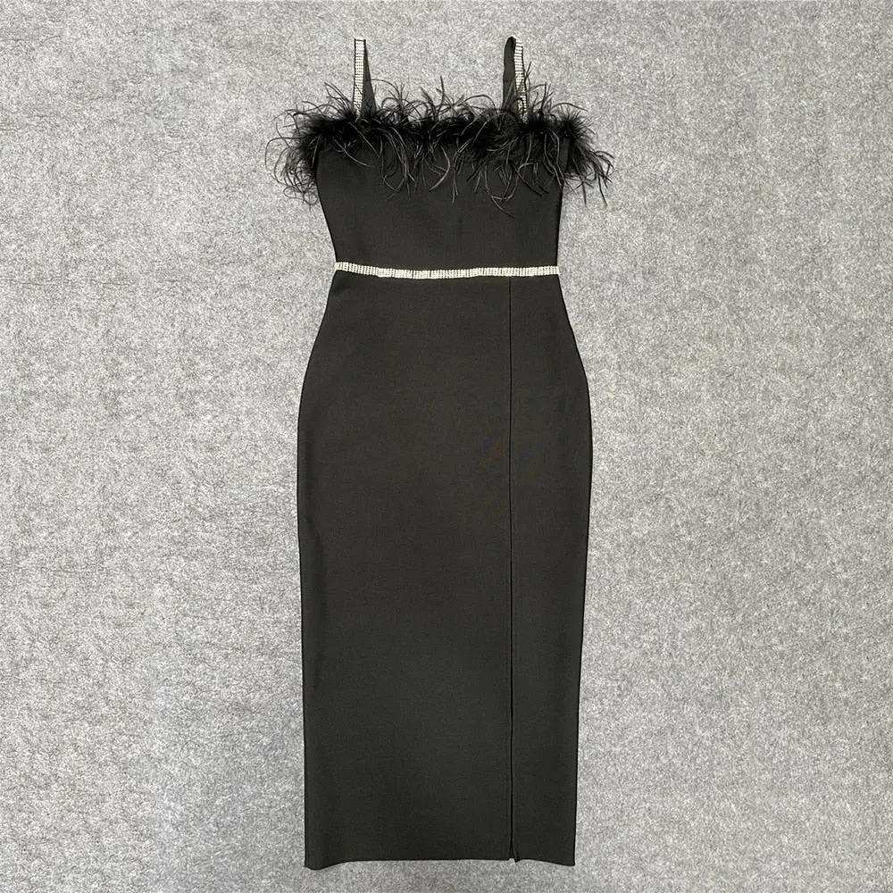 Sexy Feathers Beading Bandages Dress