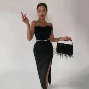 Sexy Feathers Beading Bandages Dress