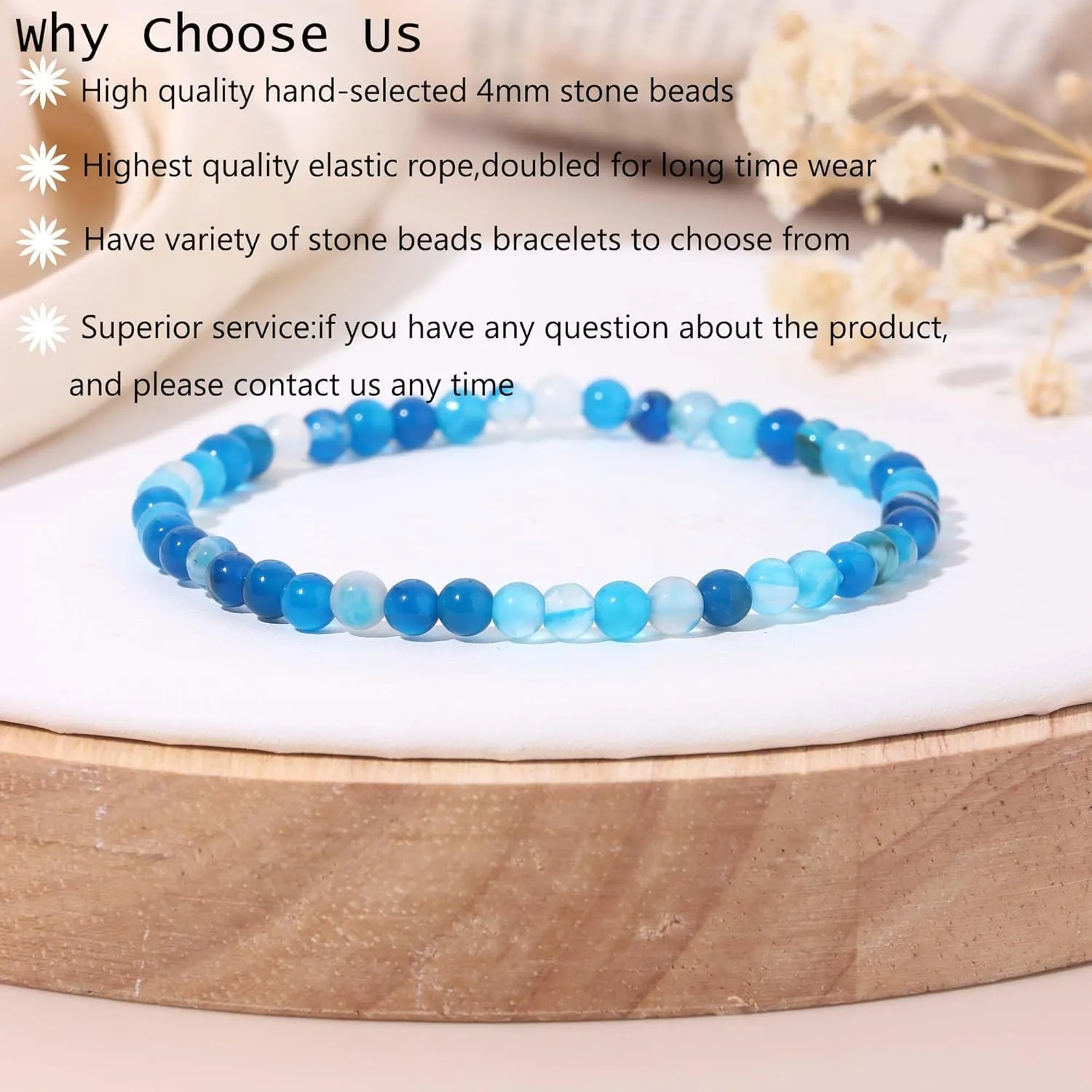SONNYX Crystal Bracelets for Women Men - 4MM Natural Stone Gemstone Beaded Bracelet Stretch Beads Bracelets Amethyst Jewelry